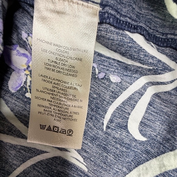 Maeve Anthropologie SP Floral Puff Sleeve Button Down Blouse Navy Cotton - Picture 7 of 9